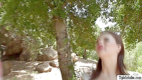 Blonde brunette deepthroat and anal fucked in outdoors