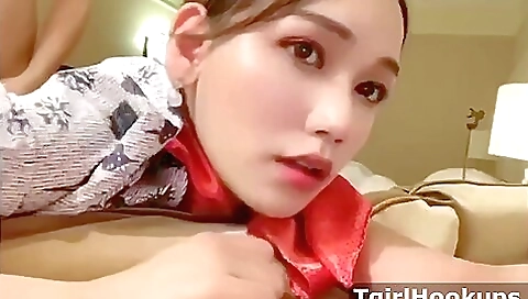 Busty brunette gets fucked in her bedroom by a brunette maid