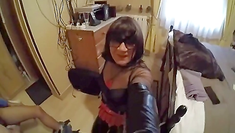 Latex busty brunette handjob and handjob and blowjob