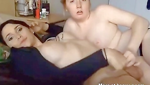 Brunette in stockings rides her boyfriend's strapon