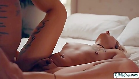 Busty blonde with big ass fucks a dude's dick in her mouth and anus