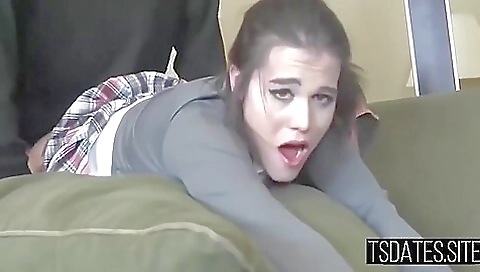 Brunette tranny has great ass getting fucked in the ass