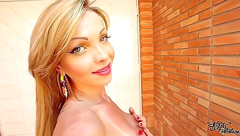 Blonde girl with nice big tits in a sexy dress getting fucked outdoors